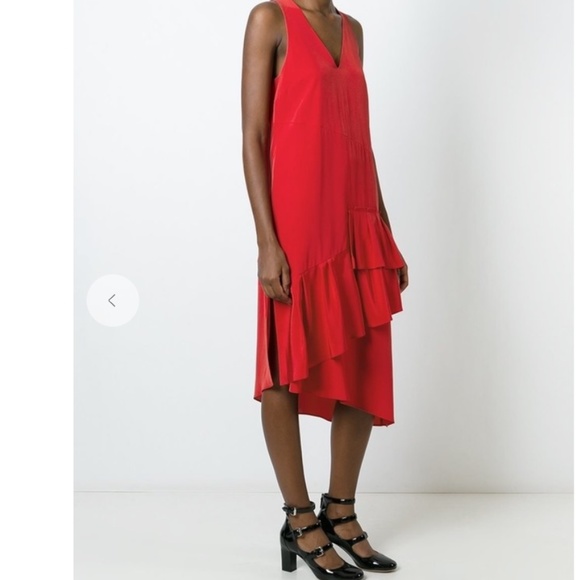 TIBI NWT V-Neck Ruffle Red Silk Dress - Picture 1 of 7